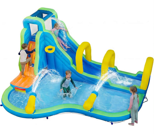 Inflatable Water Slide, Jumping Bouncy Castle with Water Guns, Splash Pool and Climbing Wall, Outdoor Blow Up Activity Center for Kids (5 in 1)