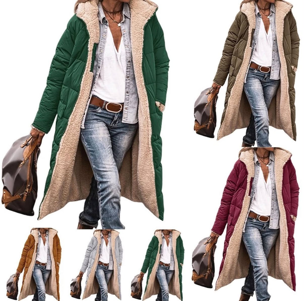 Women Ladies Warm Winter Long coat Double Faced Long Sleeve Hooded Sweat Jacket