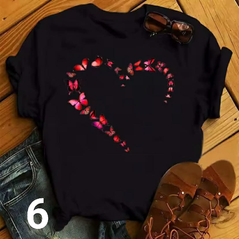 Watercolor Butterfly Heart Printed T Shirt