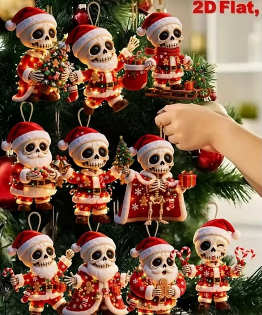 10pcs Pack (10pcs) Cute Skull Tree Ornaments with Hanging Loop - Artificial Christmas Tree Topper & Branch Decorations