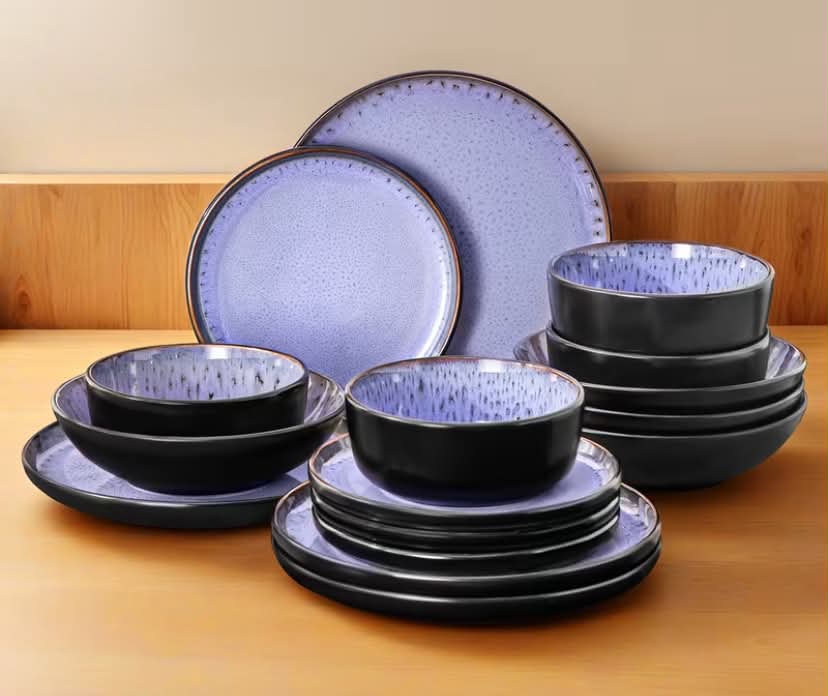 Stoneware Dinnerware Set 16 pcs Stoneware Matte Black Exterior & Kiln Interior Dinnerware Set