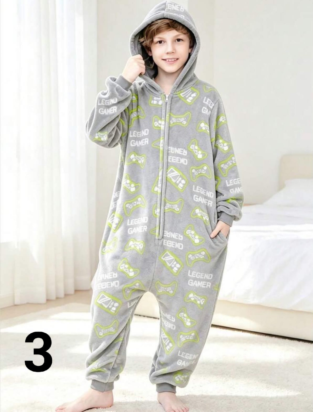 Tween Boys' Video Game Graphic Drop Shoulder Zipper Front Hooded Jumpsuit With Pants