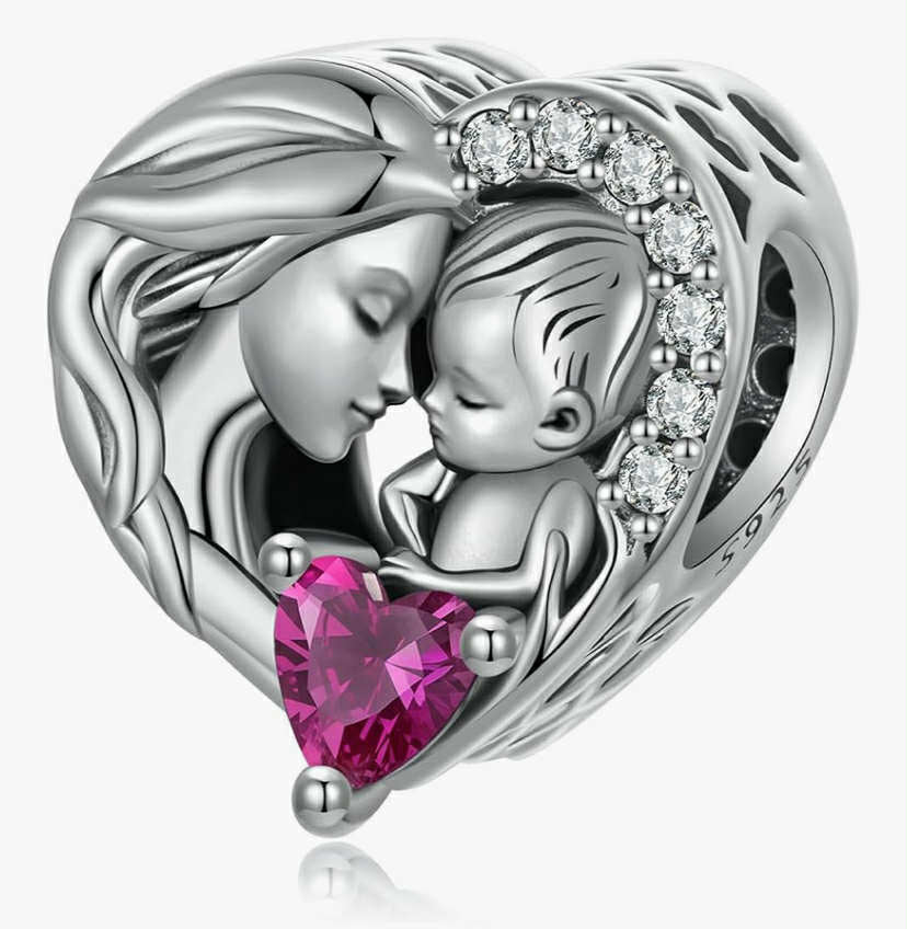 Love Heart Mom Charms 925 Sterling Silver Mother‘s Day Charms Fits Pandora Bracelet Necklace for Women