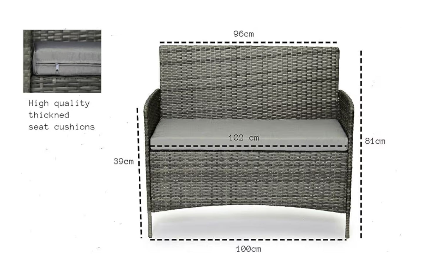 Rattan Garden Furniture Set Patio Conservatory Indoor Outdoor 4 Seater Piece Modular Sofa Loveseat Chair Glass Top Coffee Table with Cushions