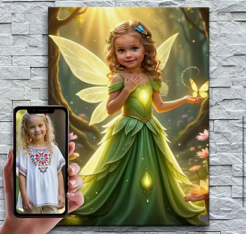 1 pc Custom Princess Portrait Canvas Poster with Frame, Wall Art. Personalized Daughter Portrait