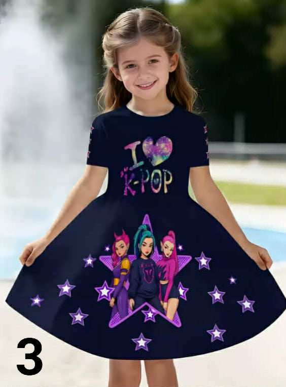 Kpop Cartoon Graphic Dress for Girls