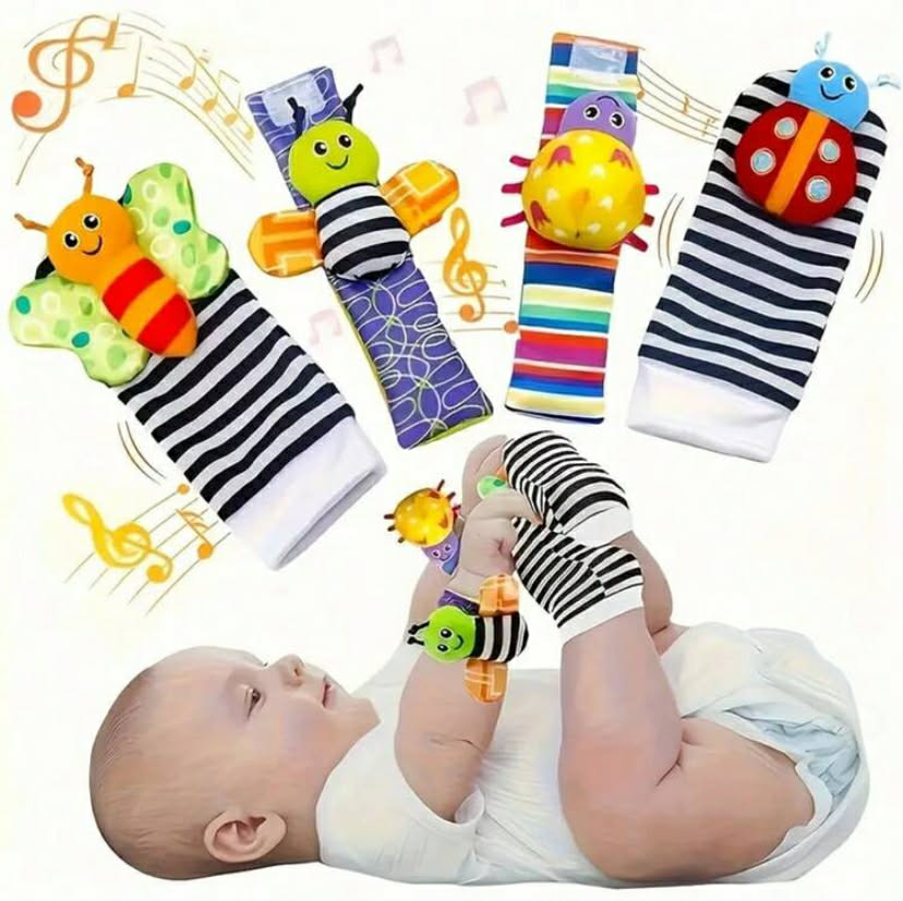 4 Pcs Baby Wrist Rattles Sock Toys Newborn Baby Sock Toys Foot Finder And Wrist Rattle Set, Infant Rattle Socks Toy, Soft Sensory Toys For Toddler Newborns