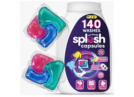 Splesh 3 in 1 Liquid Washing Pods, Laundry Detergent Capsules For Sensitive Skin – 140 Washes, Colour Preserve Technology, Xtra Stain Removal Laundry Pods With Integrated Fabric Softener