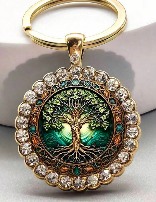 1PC Tree Of Life Vintage Green Round Keychain, Bag/Car Key Decoration, Women's Jewelry And Home Decor -