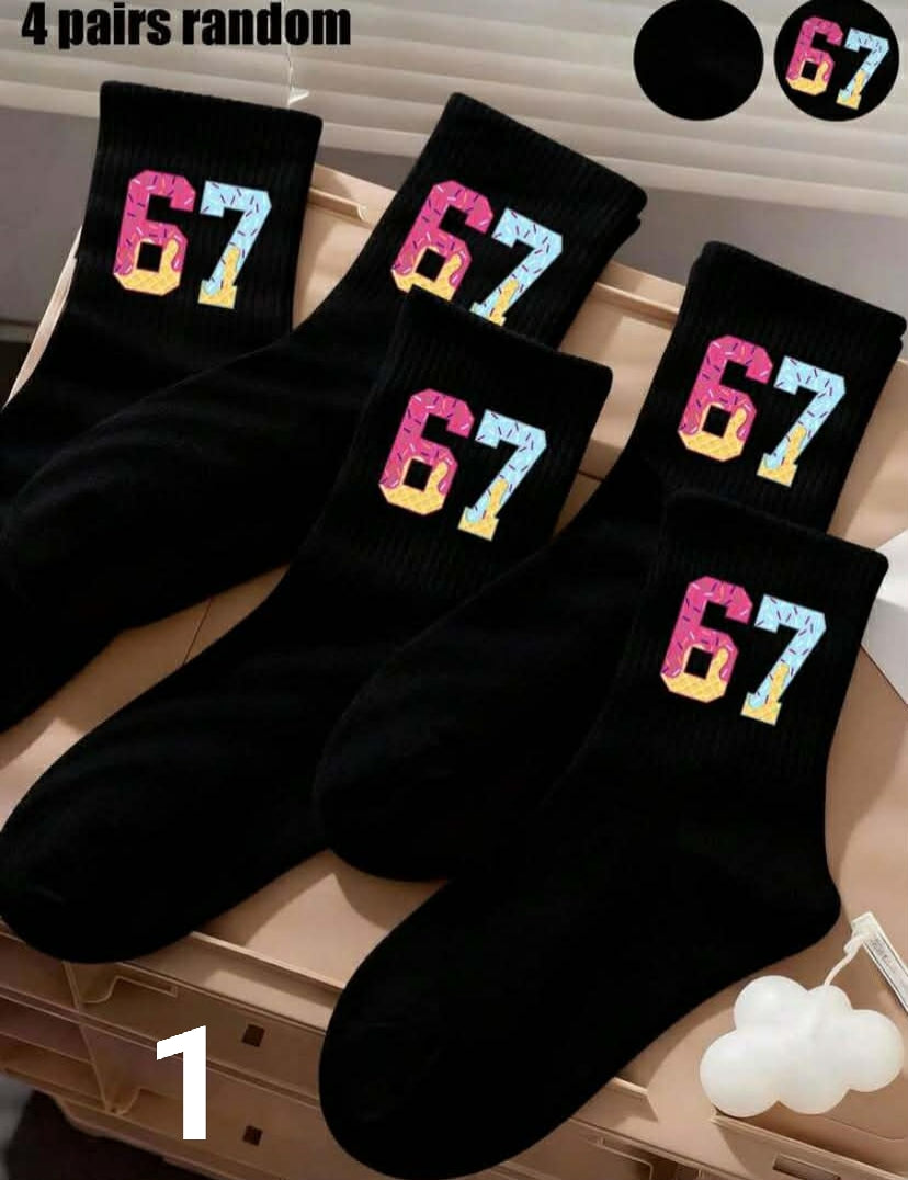 4 Pairs Kids' Assorted Style Mid-Calf Sports Socks, Funny Socks For 6-7 Years Old,