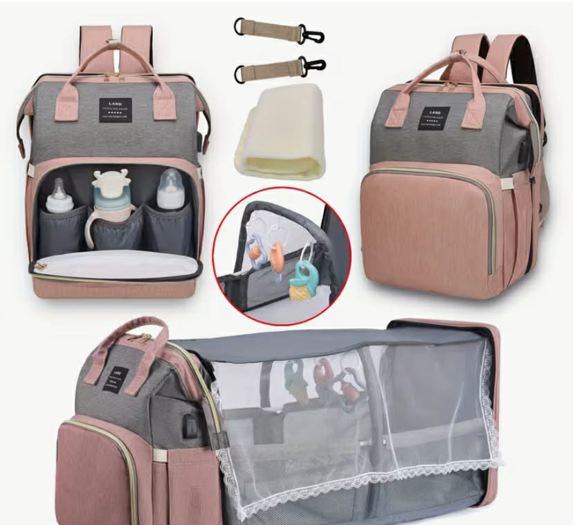 Diaper Bag Backpack with Changing Station - Large Capacity Travel Baby Organizer, Soft Shell Durable Design, Multiple Pockets & Mesh Bag, Ergonomic Adjustable Straps,