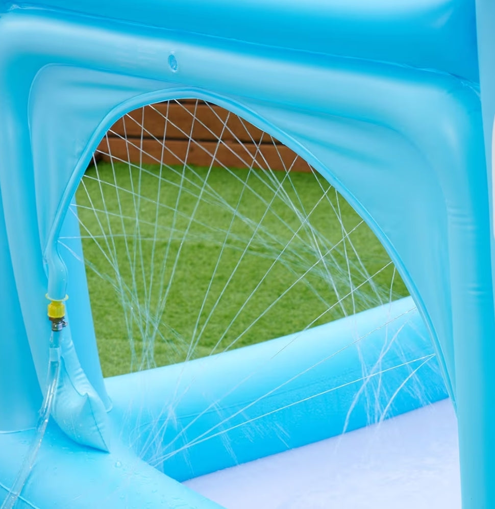 Kids Large Water Inflatable, Giant Paddling Pool with Sprinkler, Outdoor Blue Castle for Boys & Girls 208 x 208 x 216 cm with Accessories