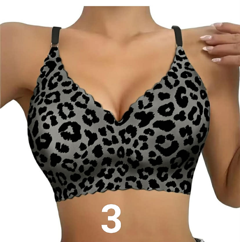 Jelly Bras for Women Deep V Wireless Push Up Leopard Bra Lift Supportive Full Coverage No Underwire Seamless Jelly Bras Plunge Bralette Comfort Adjustable Straps Everyday T-Shirt Shape curve Bra