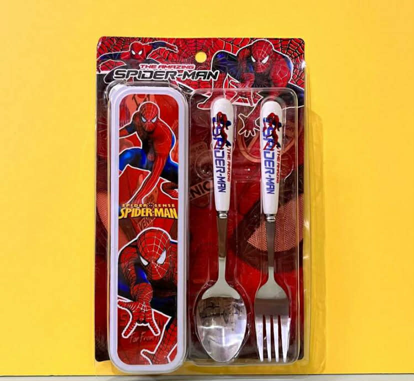 2pcs/Set Superhero Cartoon Shaped Cutlery Set, Spoon And Fork, Anime Character Party Supplies