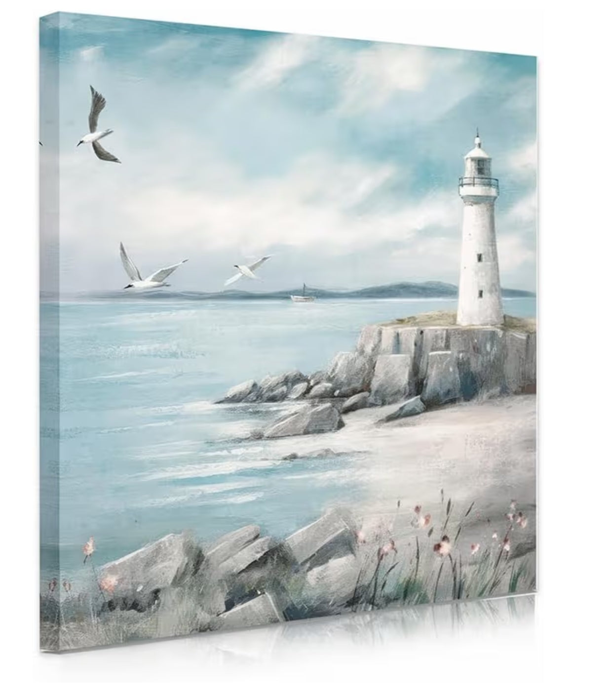 Xmyateli Blue Coastal Lighthouse Wall Art: