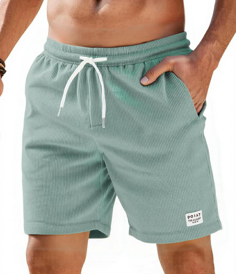 Men's Corduroy Shorts Drawstring Casual Elastic Waist Summer Beach Short