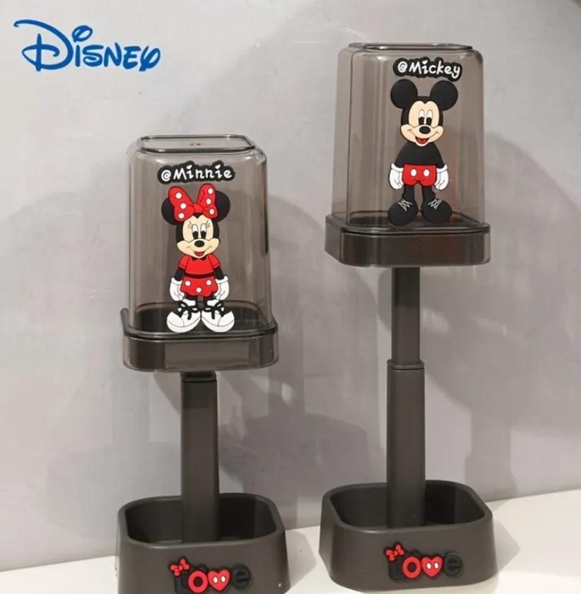 Set of 2 Disney Cute Cartoon Mickey And Minnie Toothbrush Cup Combinations for Washing - Upright Dust-Proof Mouthwash Cup with Adjustable Toothbrush Holder,