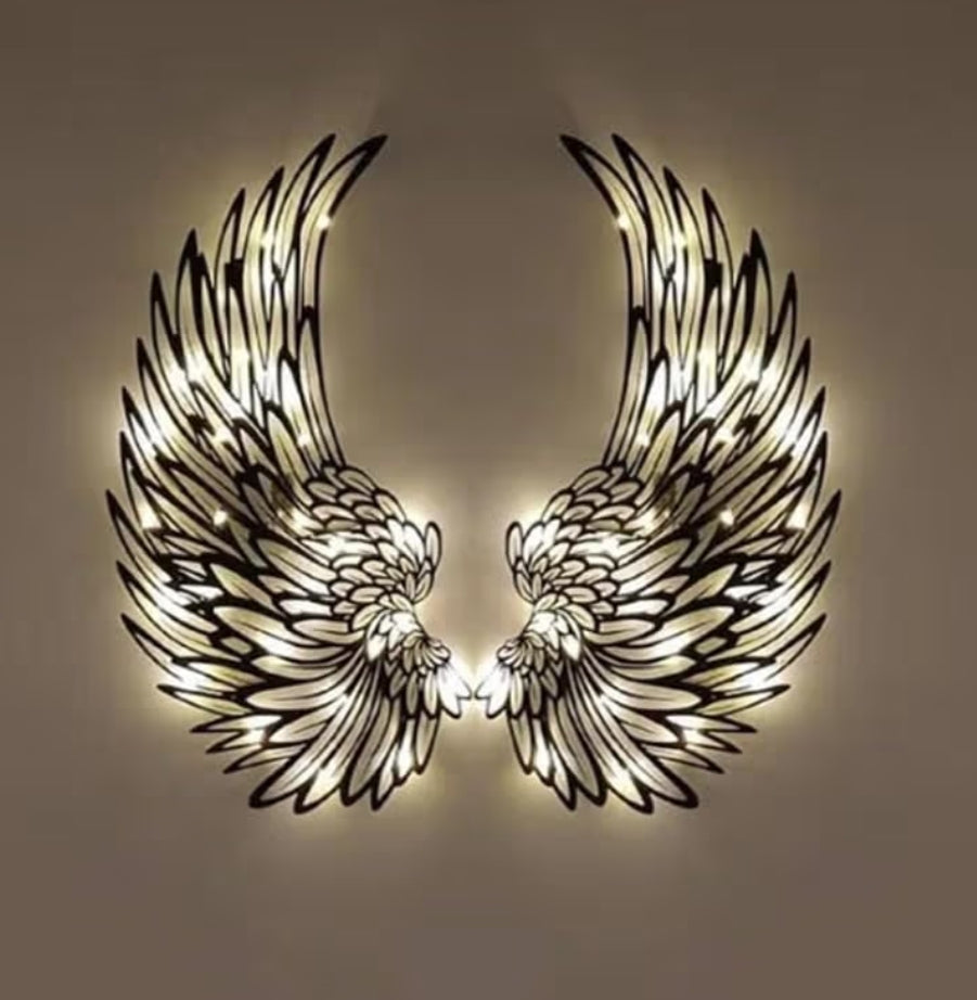 45CM 1 Pair Vintage Led Angel Wings Wall Art - Glowing 3D Wings Wall Sculpture Light up  (Batteries not Included)