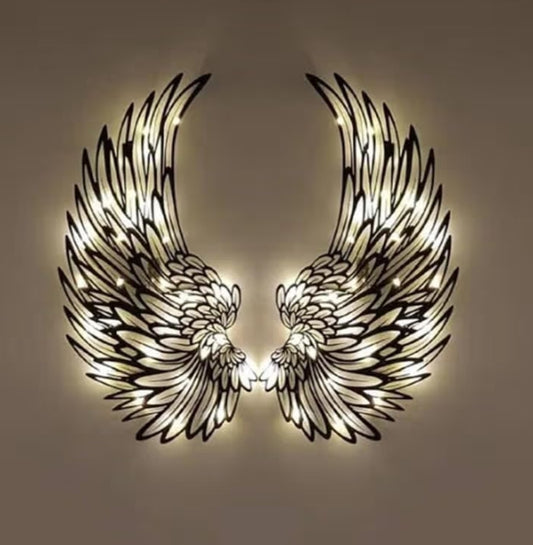45CM 1 Pair Vintage Led Angel Wings Wall Art - Glowing 3D Wings Wall Sculpture Light up  (Batteries not Included)