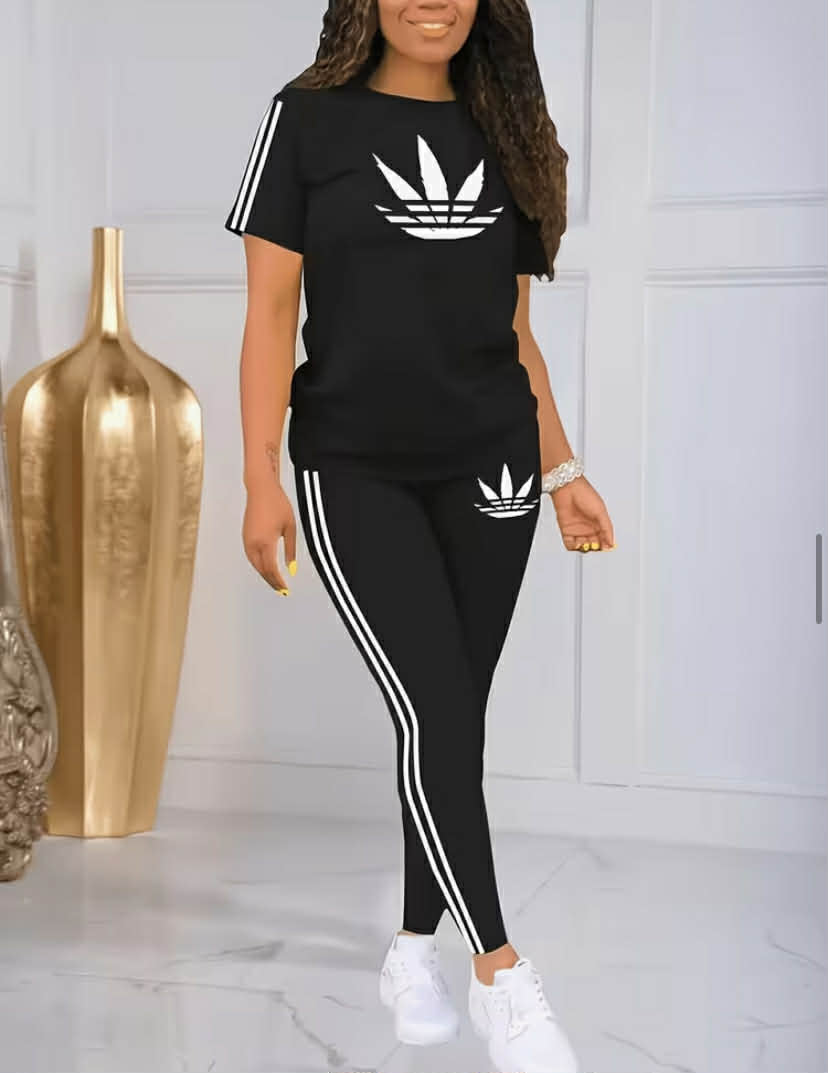 Plus Size Women's Casual 2 pcs Set - with Stripes, Short Sleeve Top & Pants, Geometric Pattern, Regular Fit, Spring/Summer