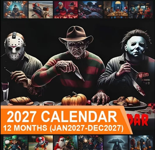 2027 Horror Icons Wall Calendar JAN 2027 - DEC 2027 Includes Holidays, 29.69cm X 42.01cm Opened, 12 Month Wall Planner, Large Daily Blocks