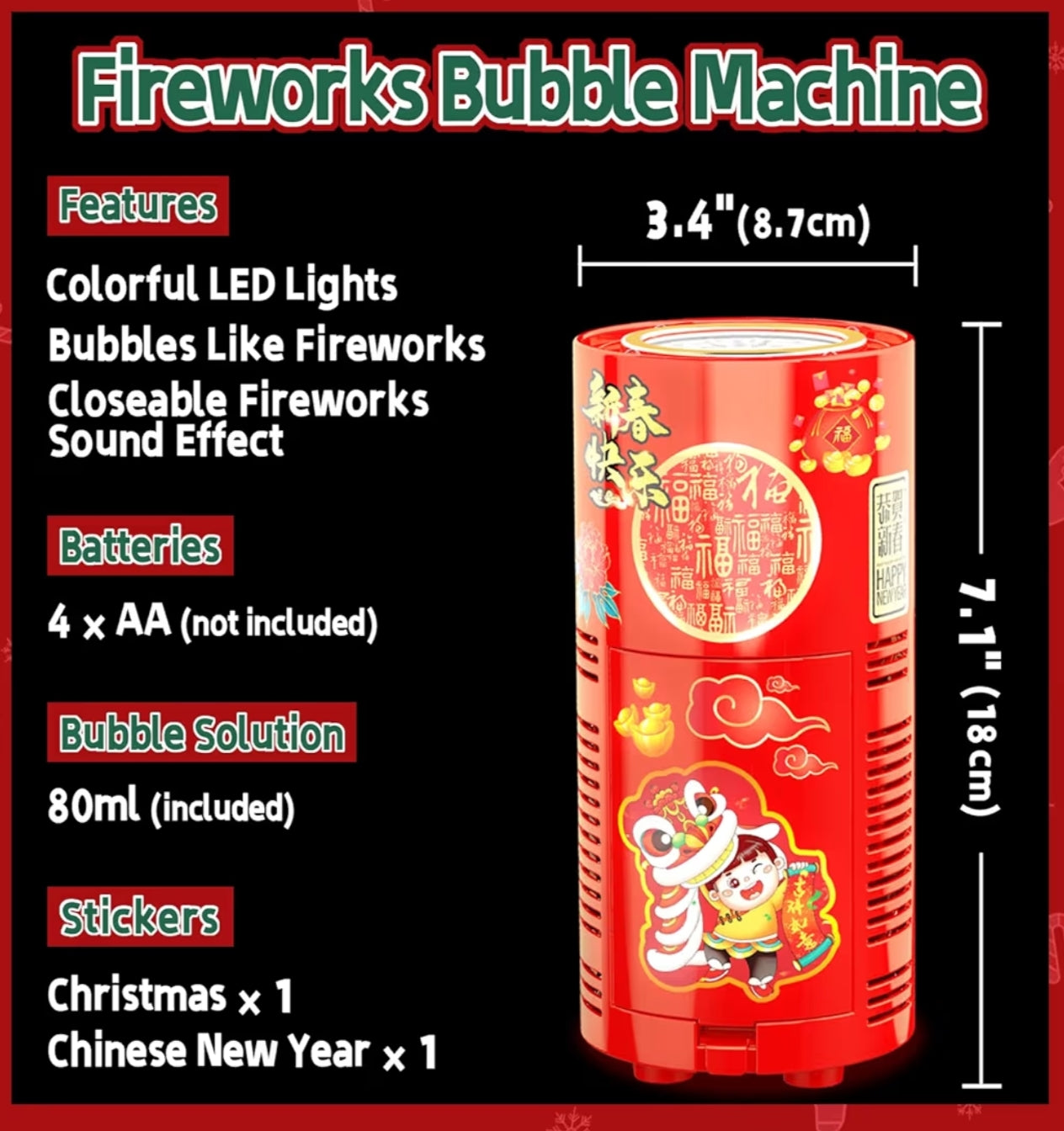 Fireworks Bubble Machine (2 PCS,13 Holes) with Led Lights,