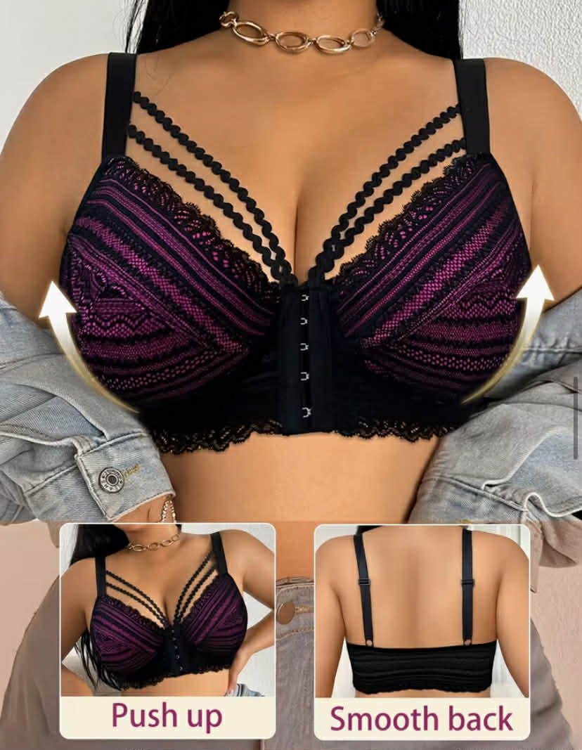 Lace-trimmed Sexy Plus-size Women's Bra, Wedding Beach, Jacquard Pattern Casual Comfortable Bustier with Beautiful Back Design, Thin S Style with Underwire