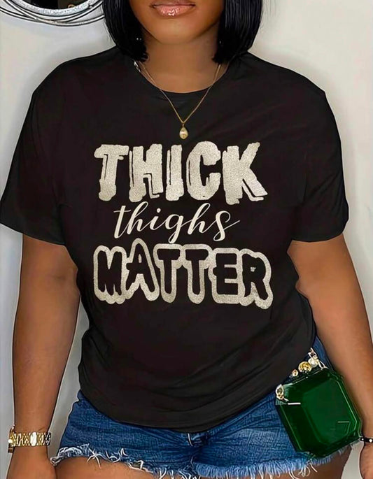Plus Size Letter Printed Round Neck Short Sleeve T-Shirt, MATTER Women Graphic Tee Top For Summer