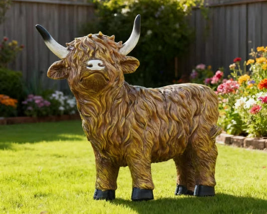 1 pc Charming for highland Cow Resin Outdoor Statue Animal Decorations for Home, Balcony, Garden, Yard, Lawn, Farmhouse Decor, Perfect Gifts for Highland Cow Enthusiast, Rustic Style, Floor Mount