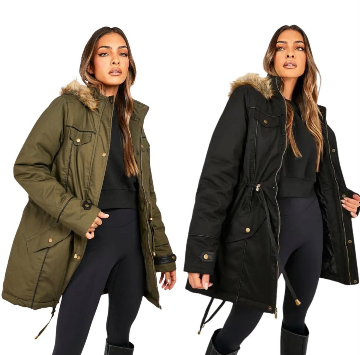 Ladies Winter Parka Coat Faux Fur Hood Warm Padded Military Jacket