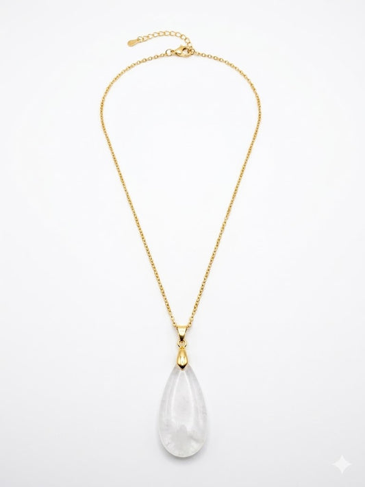 Teardrop Clear Quartz Gold Necklace